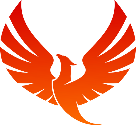 Phoenix bird with raised wings of red fire flames